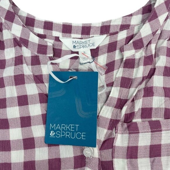 NWT MARKET & SPRUCE Women's Split Neck Sleeveless Gingham Print Top Sz Medium - Picture 6 of 7